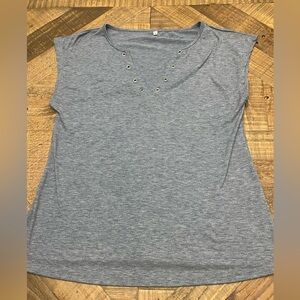 Gray Women's Top with Eyelet Detail